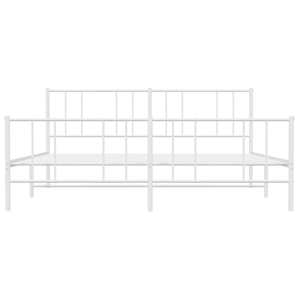 Bed frame with head and footboard metal white 193x203 cm