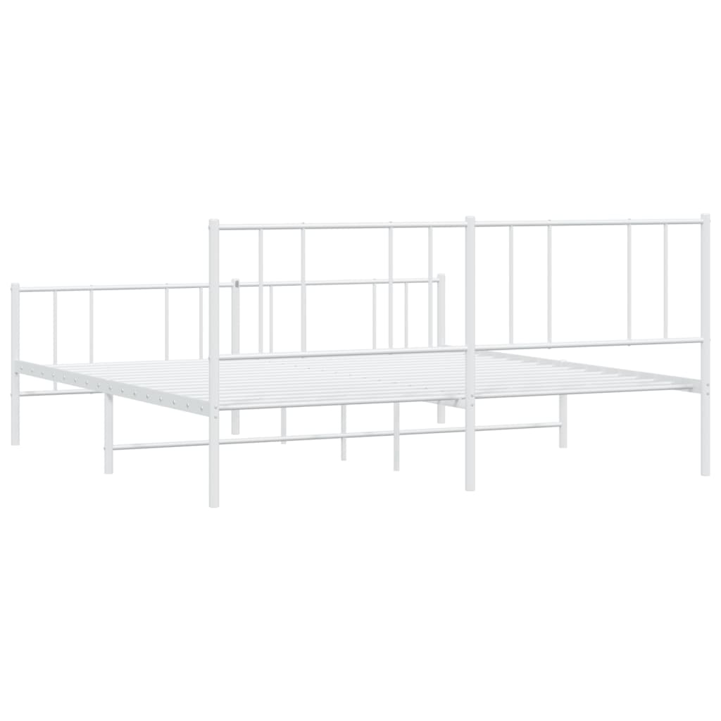 Bed frame with head and footboard metal white 193x203 cm