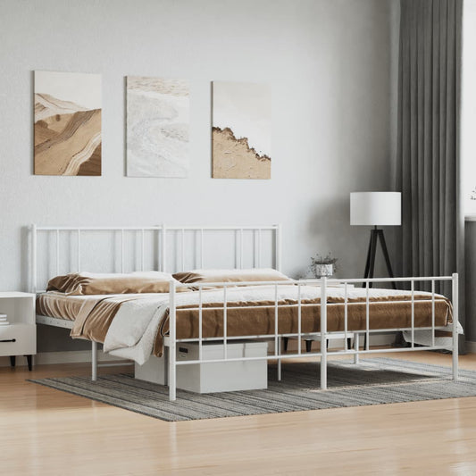Bed frame with head and footboard metal white 193x203 cm