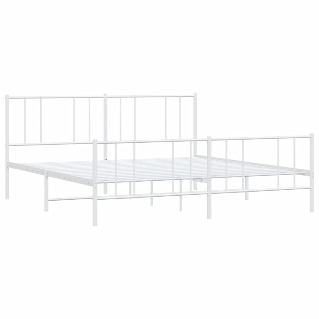 Bed frame with head and footboard metal white 200x200 cm