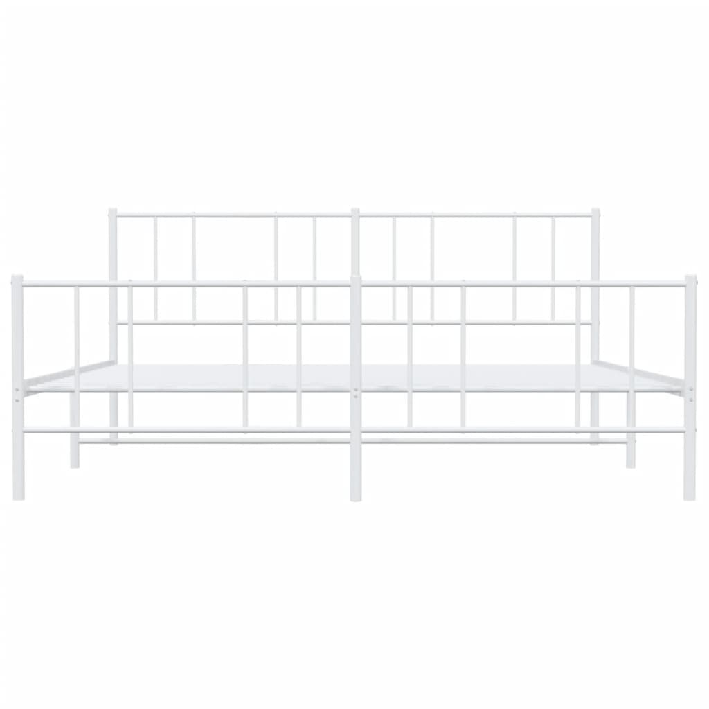 Bed frame with head and footboard metal white 200x200 cm