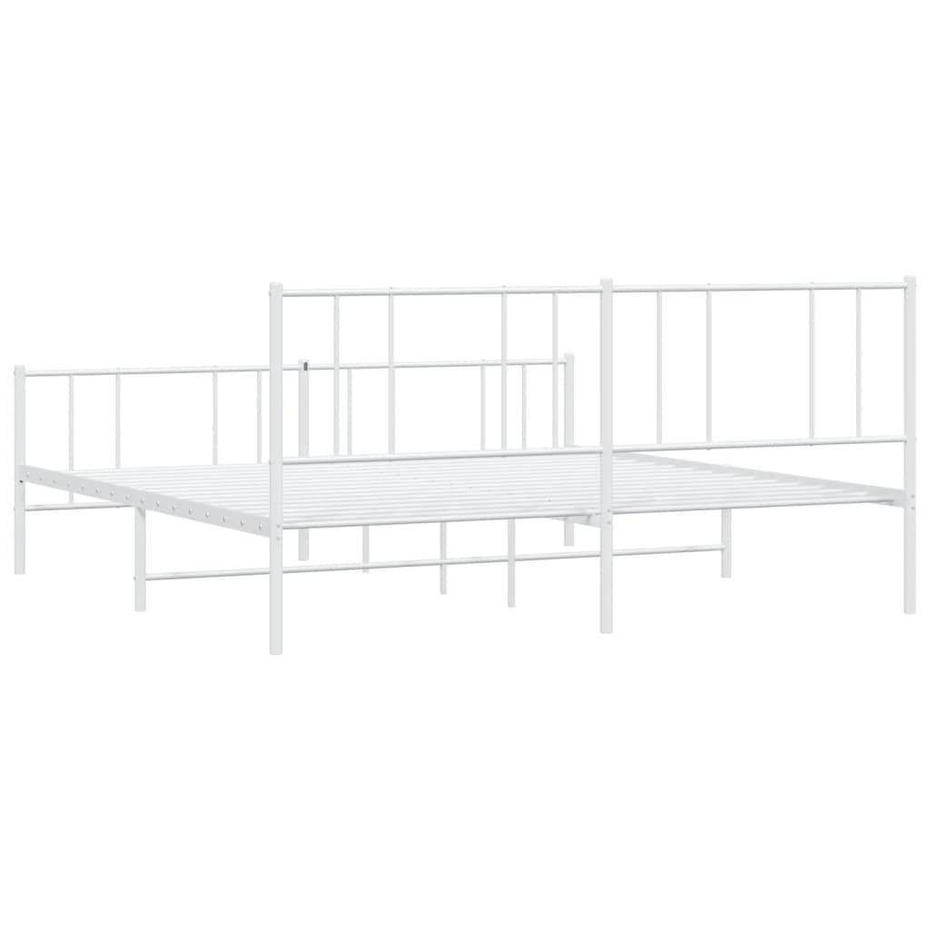 Bed frame with head and footboard metal white 200x200 cm