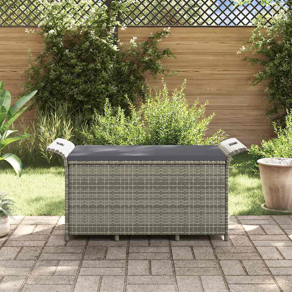Gartenbank mit Kissen Grau 116x46x57 cm Poly Rattan