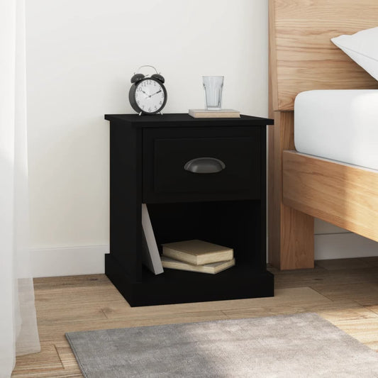 Bedside Table Black 39x39x47.5 cm Wood Material