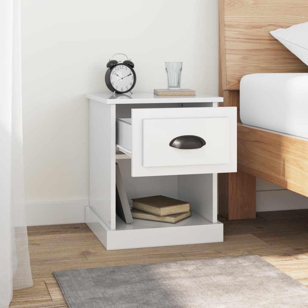 Bedside table high gloss white 39x39x47.5 cm wood material