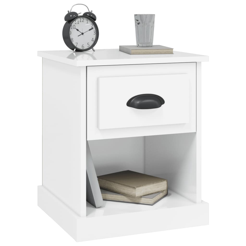 Bedside table high gloss white 39x39x47.5 cm wood material