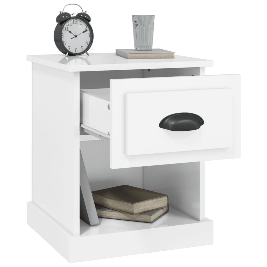 Bedside table high gloss white 39x39x47.5 cm wood material