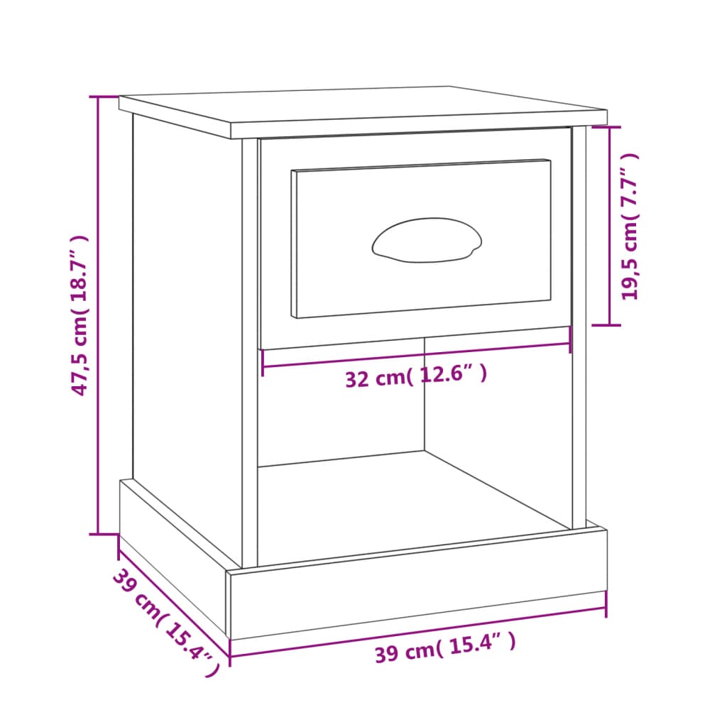 Table de chevet gris béton 39x39x47,5 cm en bois