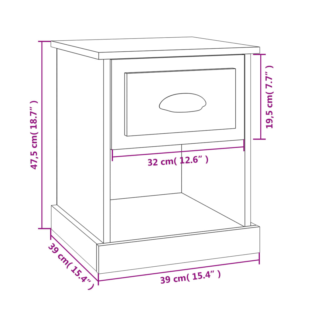 Table de chevet aspect chêne marron 39x39x47,5 cm en bois