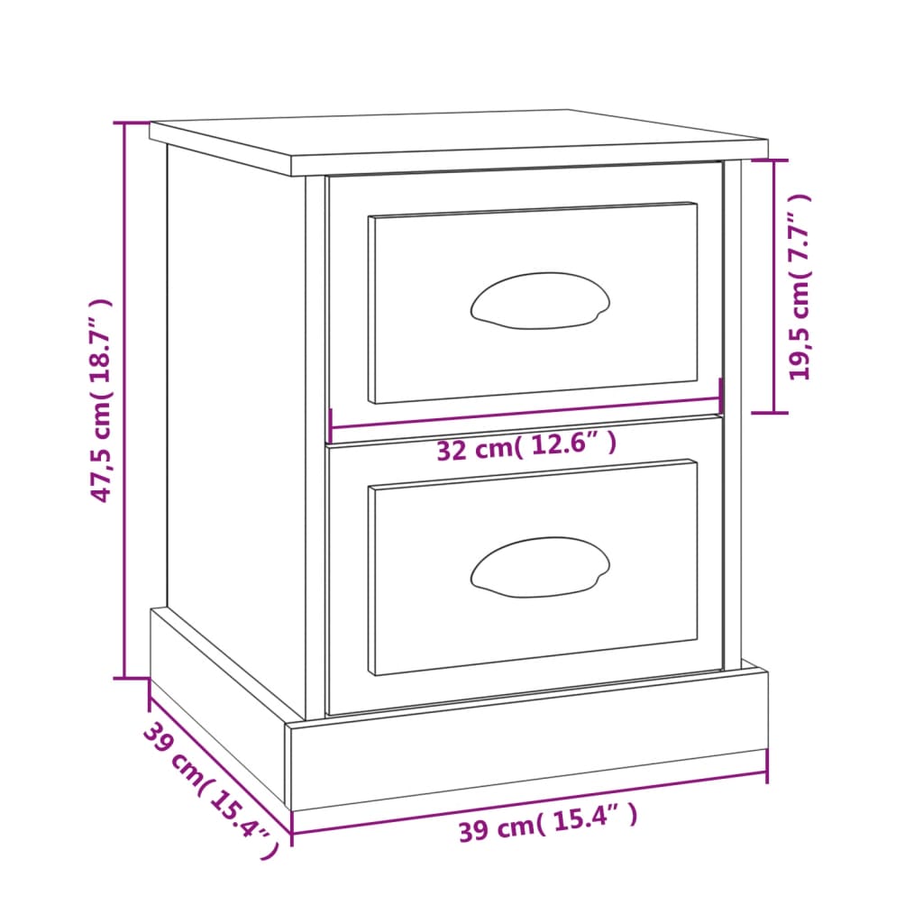 Table de chevet gris béton 39x39x47,5 cm en bois