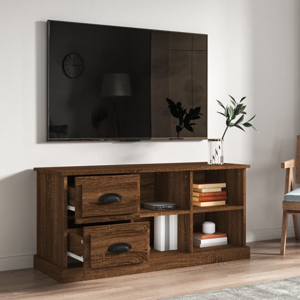 Meuble TV aspect chêne marron 102x35,5x47,5 cm matériau bois