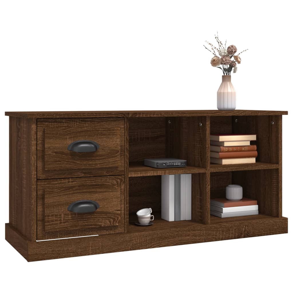 Meuble TV aspect chêne marron 102x35,5x47,5 cm matériau bois