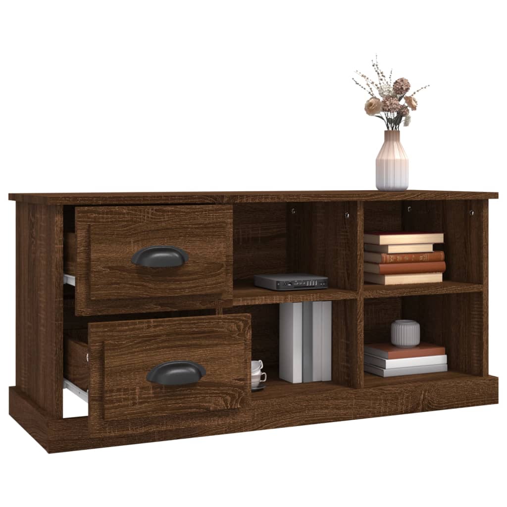 Meuble TV aspect chêne marron 102x35,5x47,5 cm matériau bois