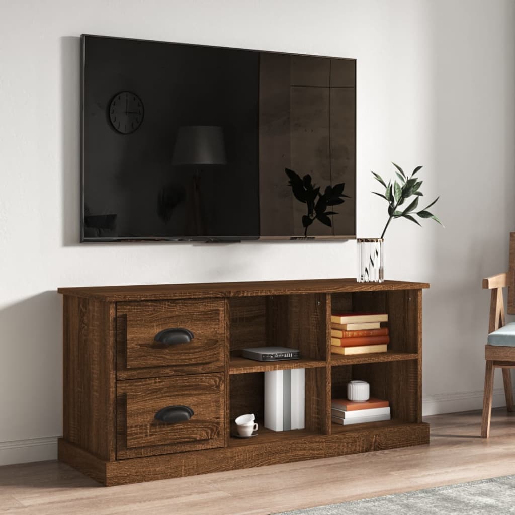 Meuble TV aspect chêne marron 102x35,5x47,5 cm matériau bois