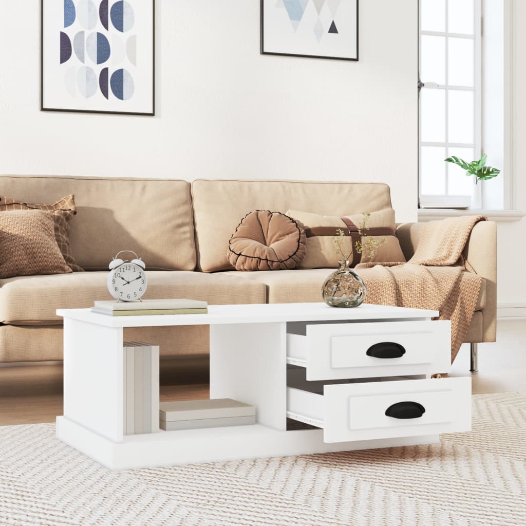 Table basse blanche 90x50x35 cm en bois