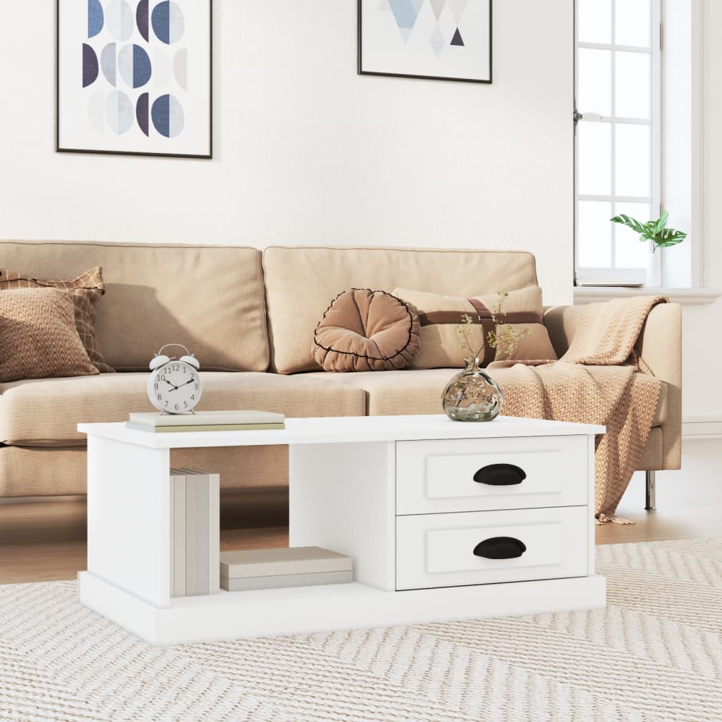Table basse blanche 90x50x35 cm en bois