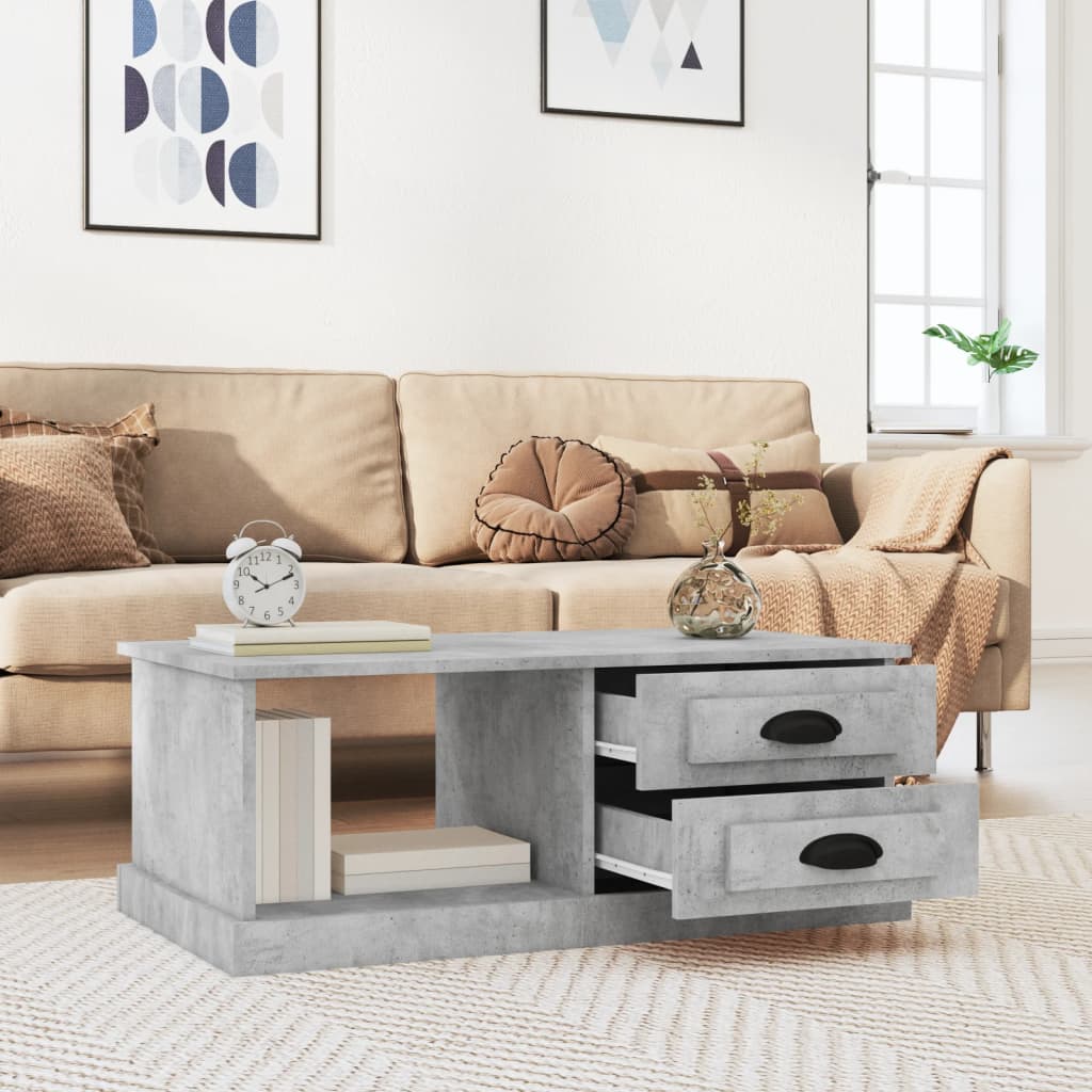 Table basse en béton gris 90x50x35 cm en bois