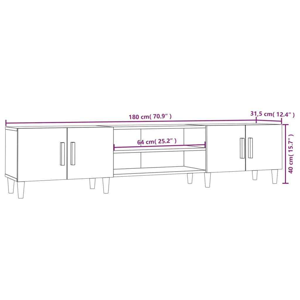 Meuble TV blanc 180x31,5x40 cm en bois
