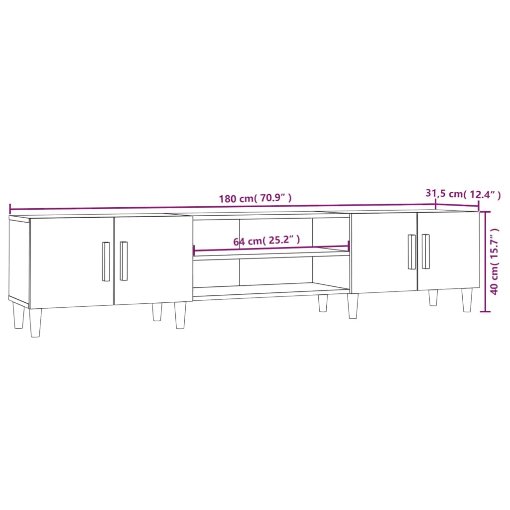 Meuble TV gris béton 180x31,5x40 cm en bois