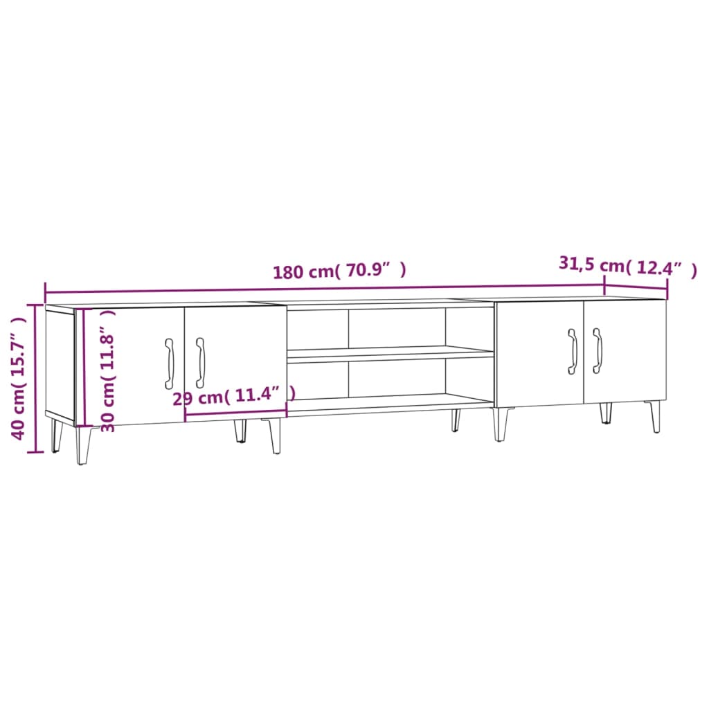 Meuble TV blanc 180x31,5x40 cm en bois