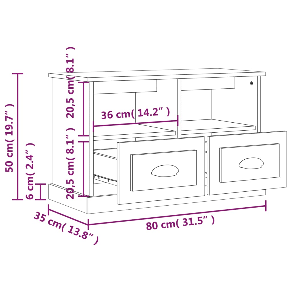 Meuble TV gris béton 80x35x50 cm en bois