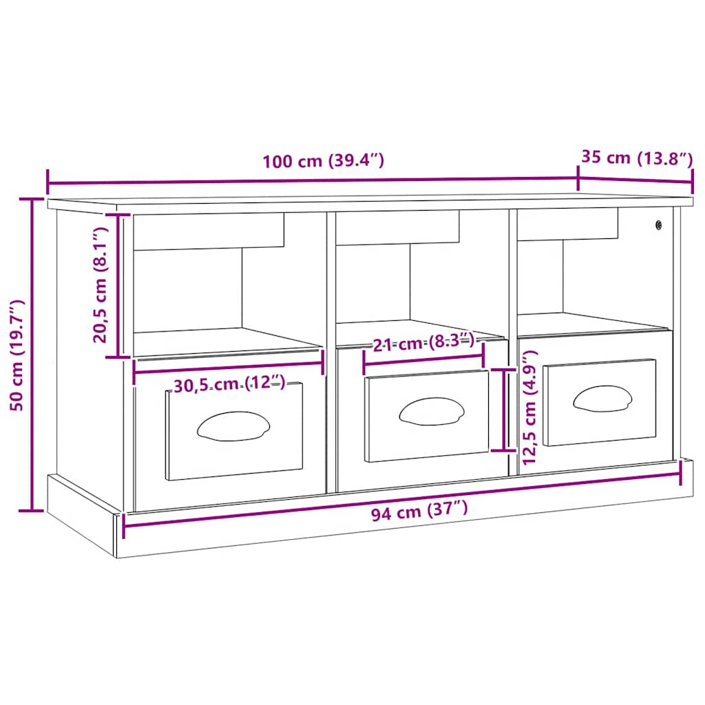 TV-Schrank Hochglanz-Weiß 100x35x50 cm Holzwerkstoff