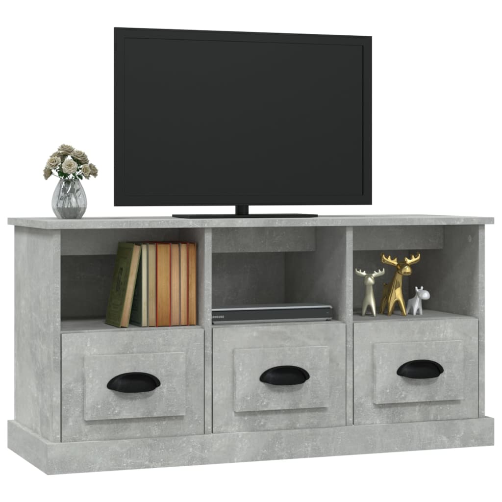 Meuble TV gris béton 100x35x50 cm en bois