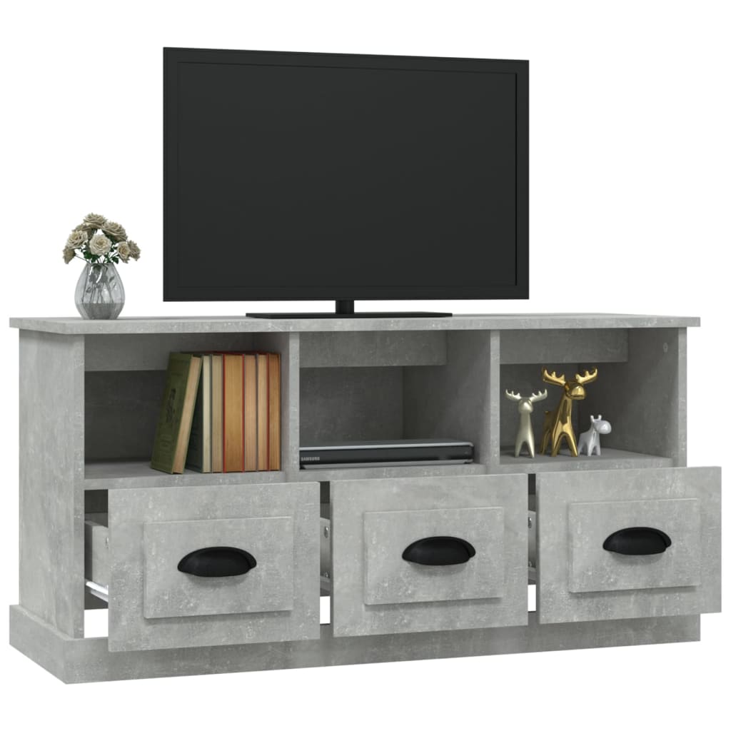 Meuble TV gris béton 100x35x50 cm en bois