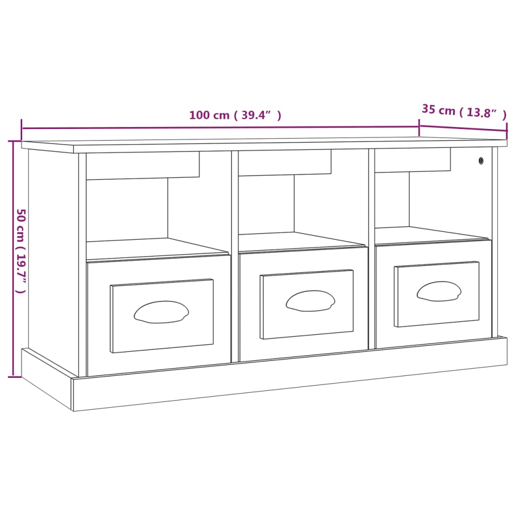 Meuble TV gris béton 100x35x50 cm en bois