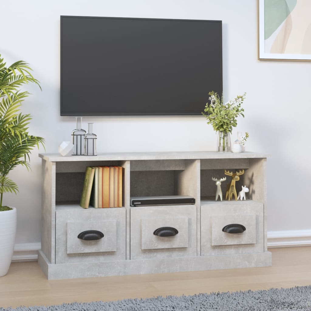 Meuble TV gris béton 100x35x50 cm en bois