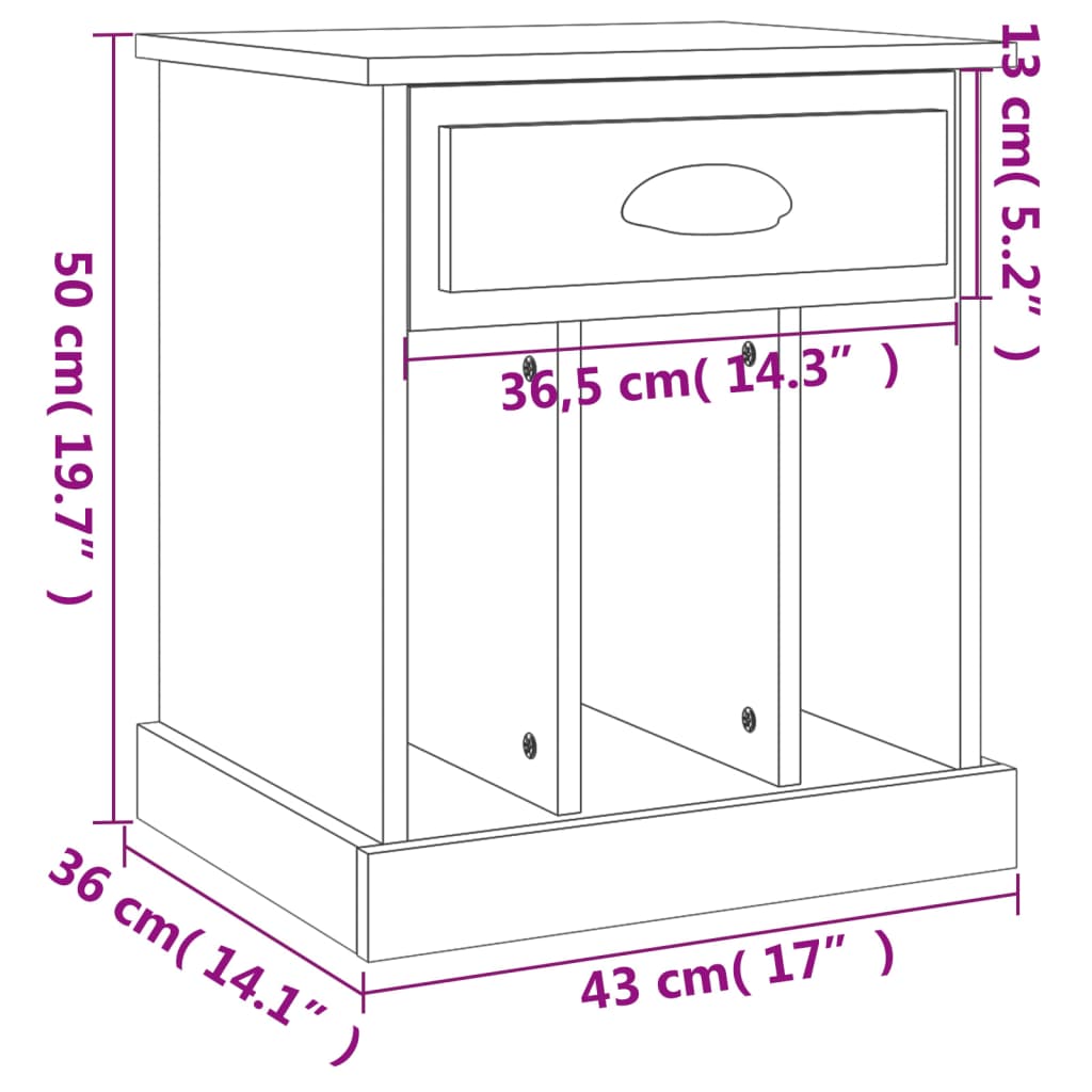 Table de chevet grise Sonoma 43x36x50 cm