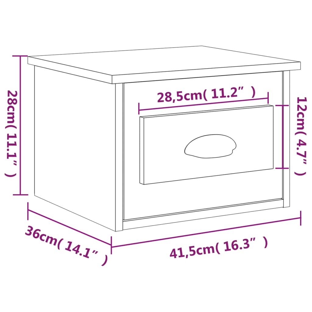 Table de chevet murale blanche 41,5x36x28 cm