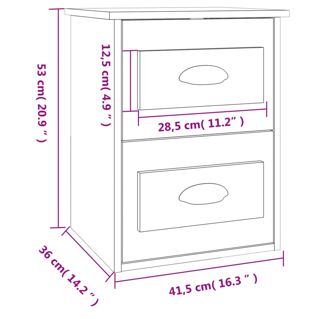 Table de chevet murale noire 41,5x36x53 cm