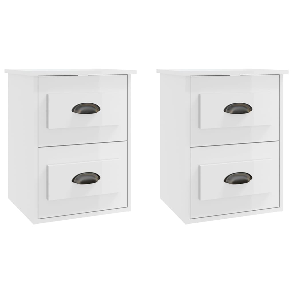 Tables de chevet murales 2 pcs. blanc brillant 41,5x36x53 cm