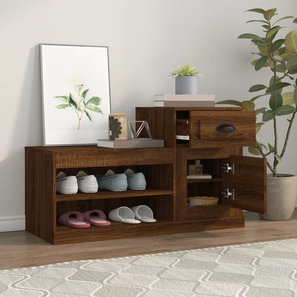 Shoe Cabinet Brown Oak Look 100x42x60 cm Wood Material