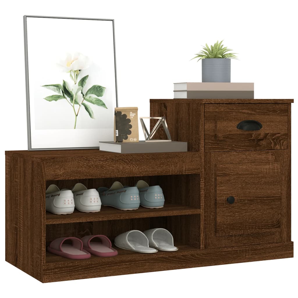 Shoe Cabinet Brown Oak Look 100x42x60 cm Wood Material
