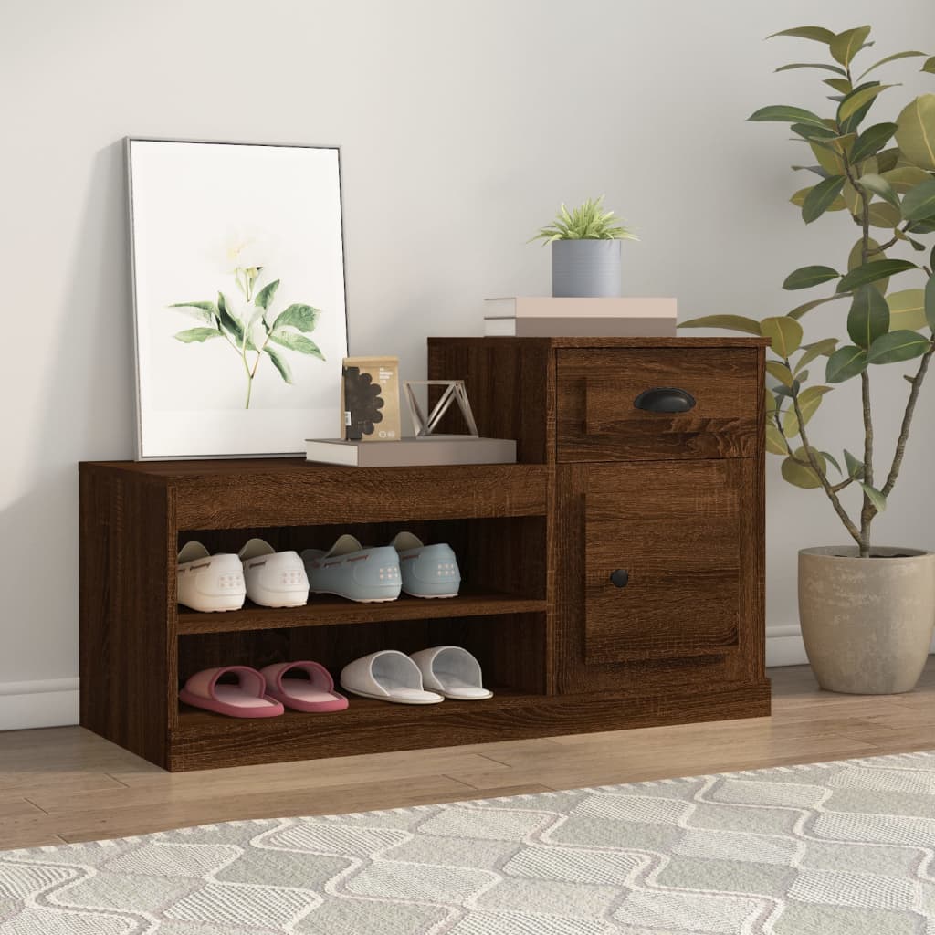 Shoe Cabinet Brown Oak Look 100x42x60 cm Wood Material