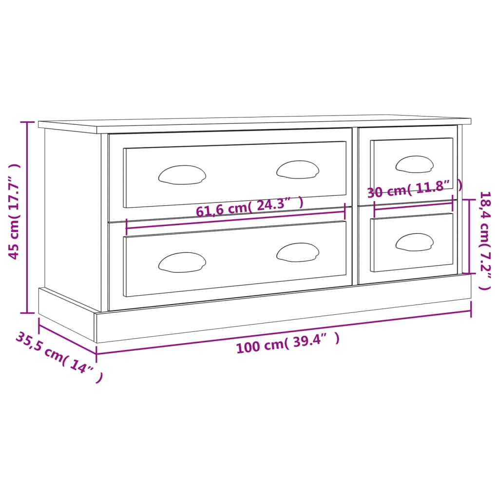 Meuble TV chêne Sonoma 100x35,5x45 cm matériau bois