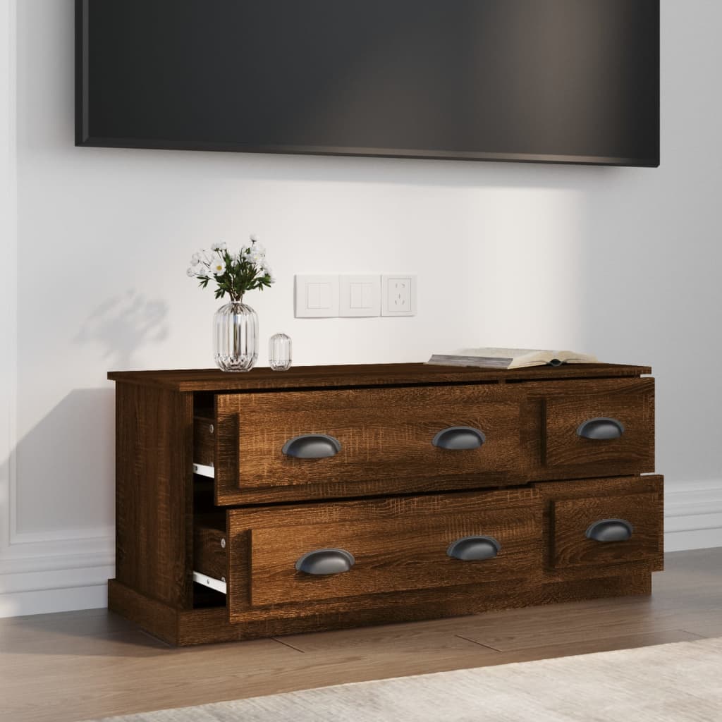 Meuble TV aspect chêne marron 100x35,5x45 cm matériau bois