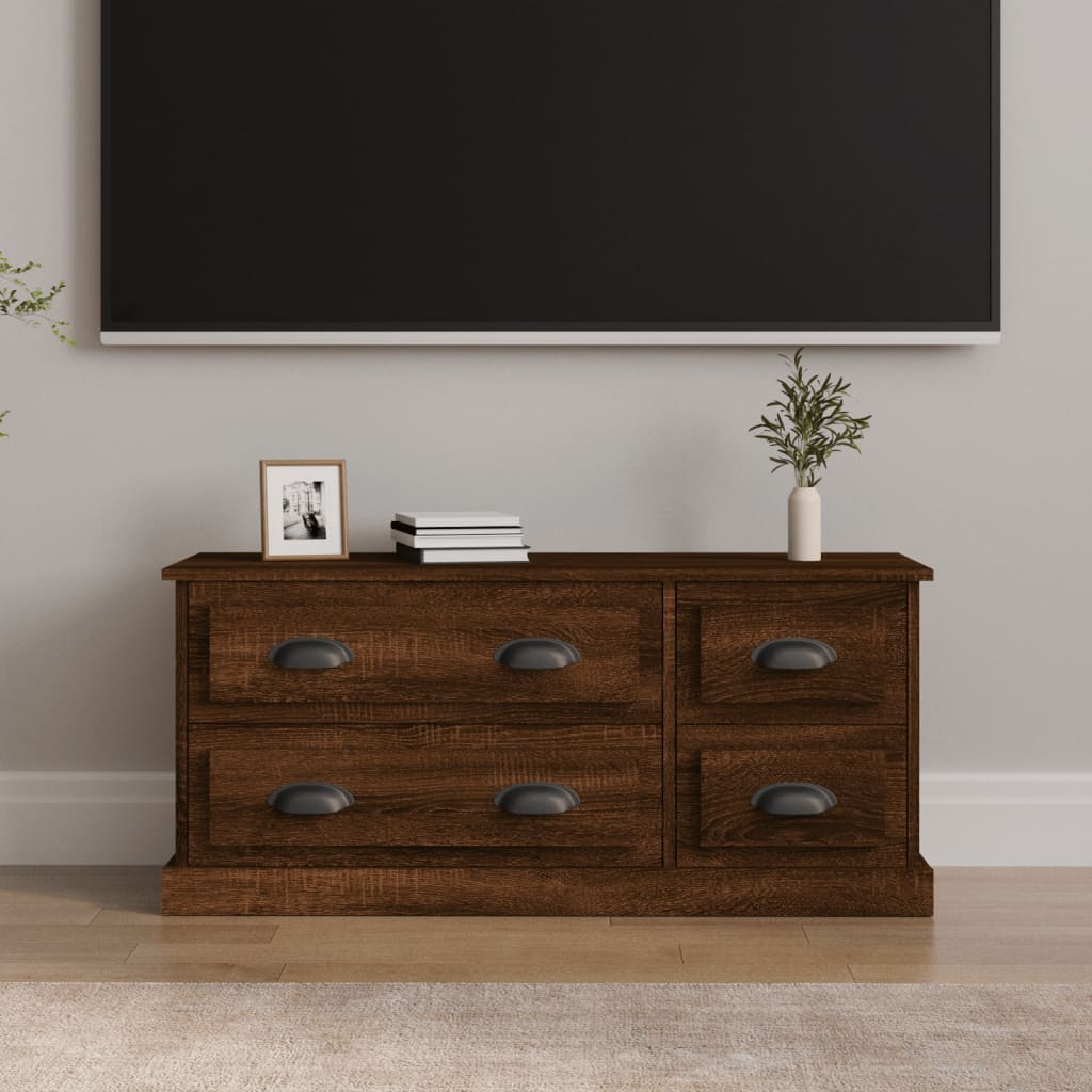 Meuble TV aspect chêne marron 100x35,5x45 cm matériau bois