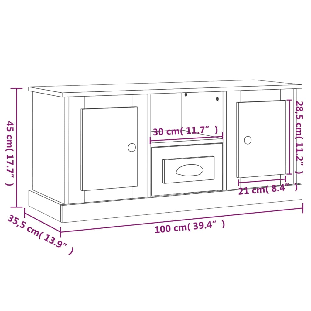 Meuble TV gris béton 100x35,5x45 cm en bois