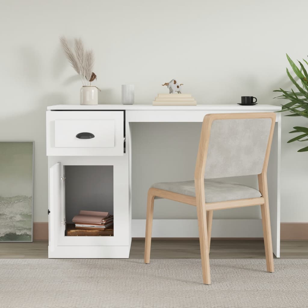 Bureau avec tiroir blanc 115x50x75 cm en bois