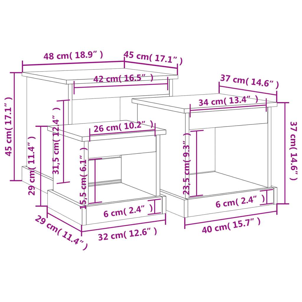 Tables basses 3 pcs. Matériau bois blanc