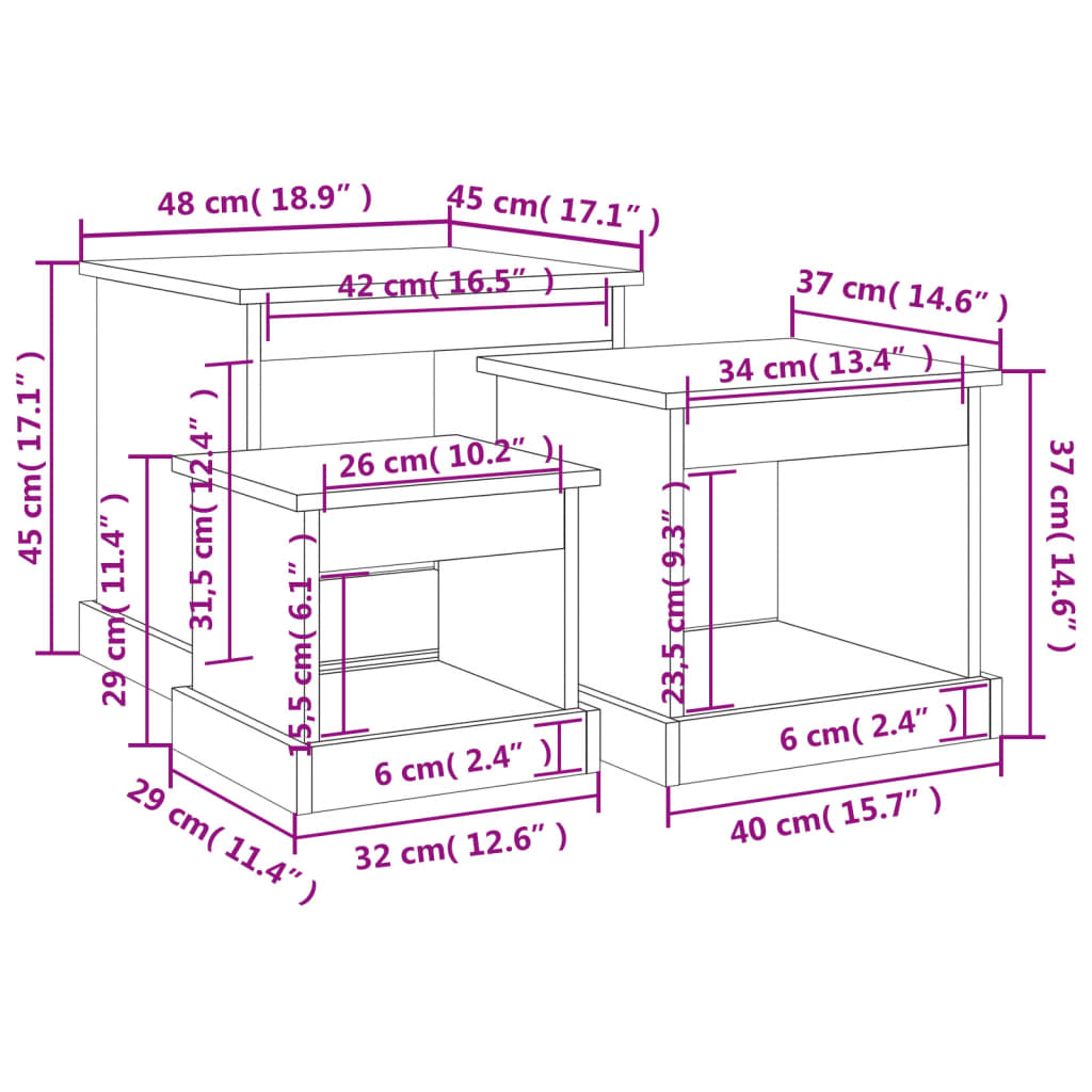 Couchtische 3 Stk. Braun Eichen-Optik Holzwerkstoff