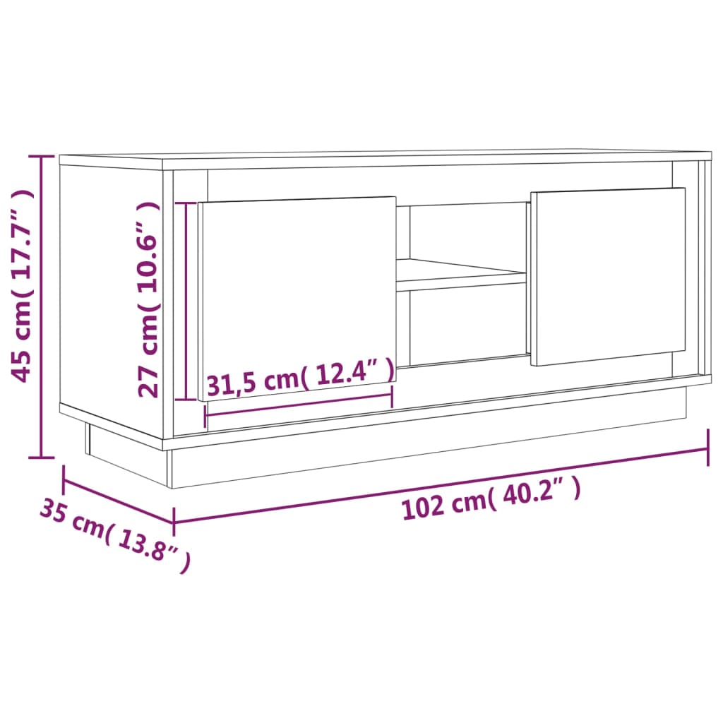 Meuble TV chêne fumé 102x35x45 cm matériau bois