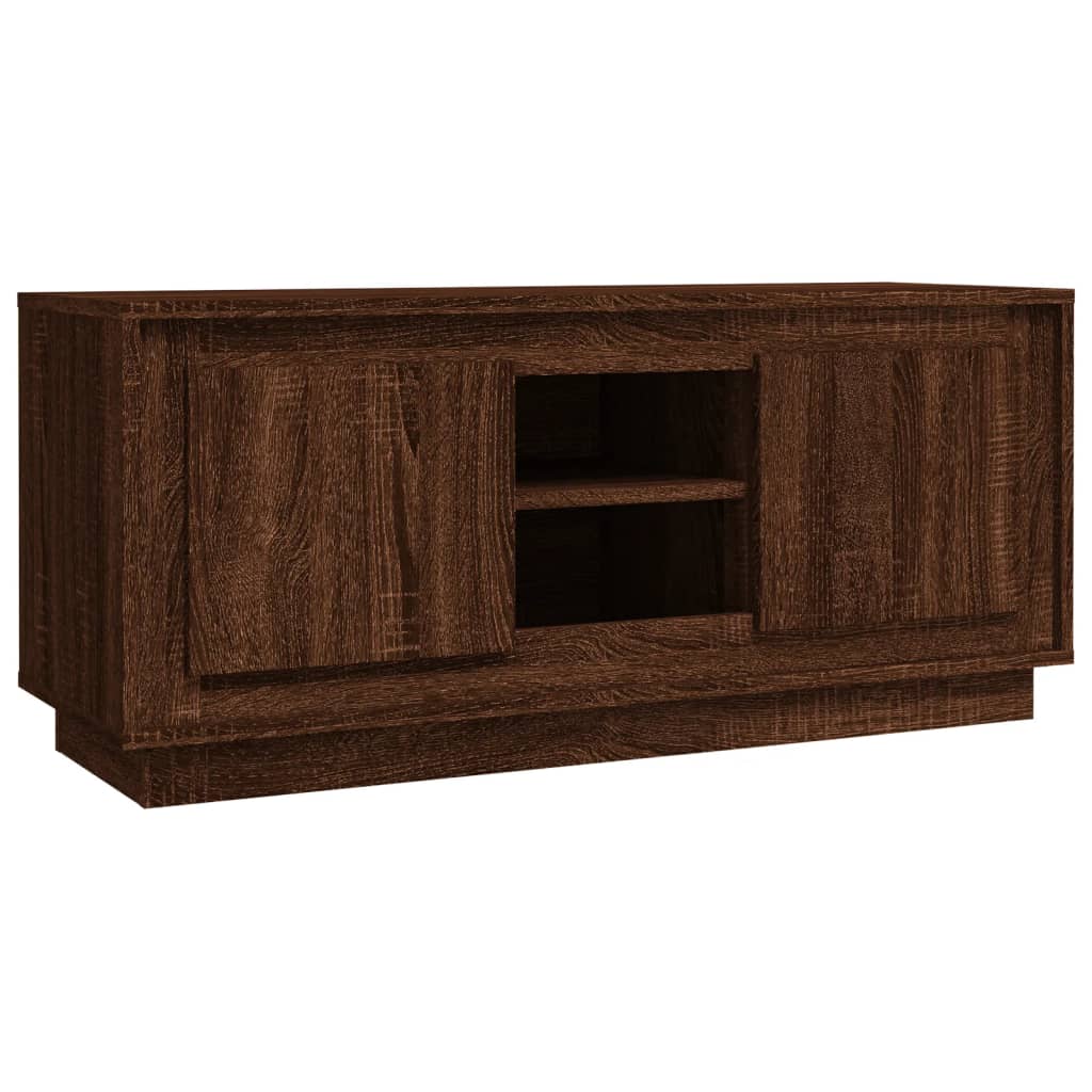 Meuble TV aspect chêne marron 102x35x45 cm matériau bois