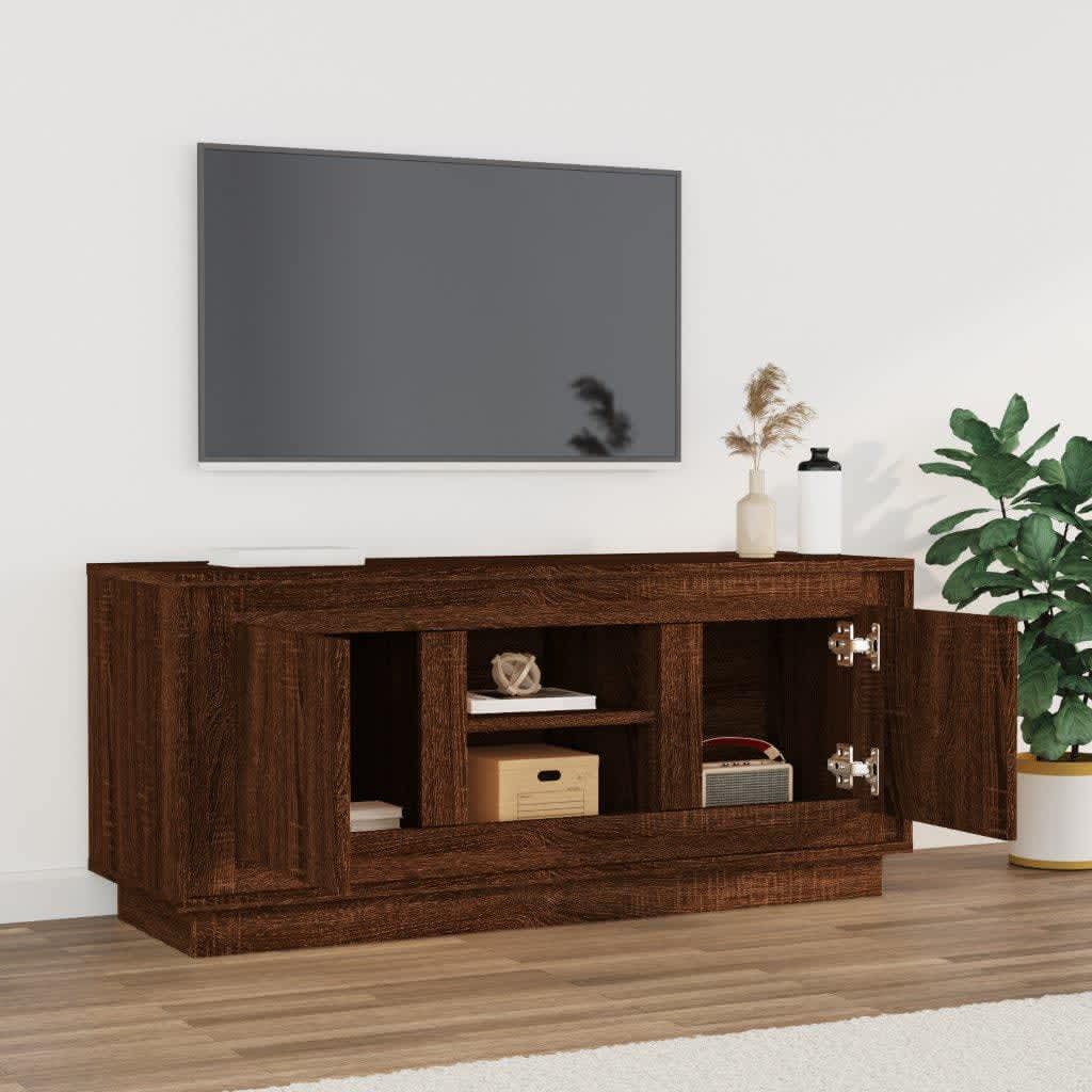 Meuble TV aspect chêne marron 102x35x45 cm matériau bois