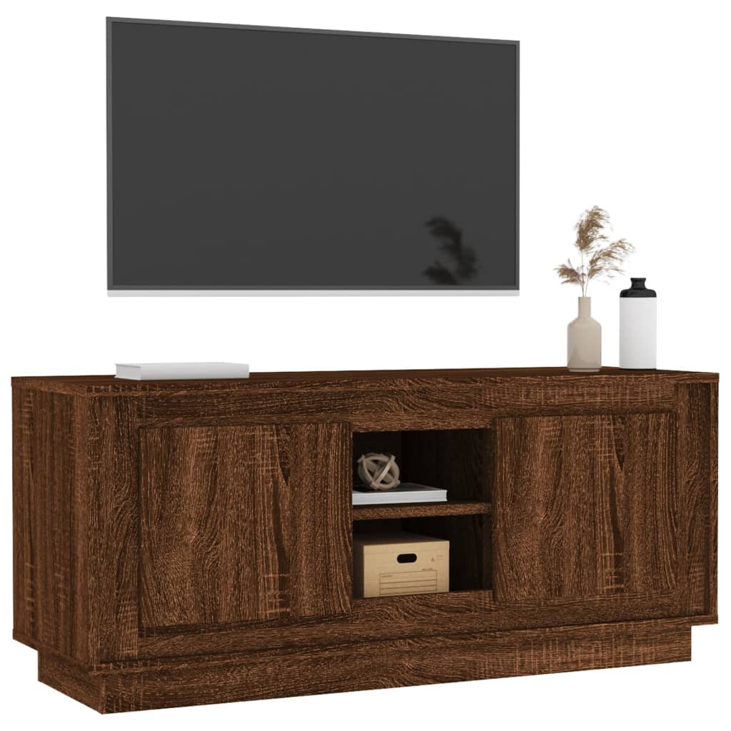 Meuble TV aspect chêne marron 102x35x45 cm matériau bois