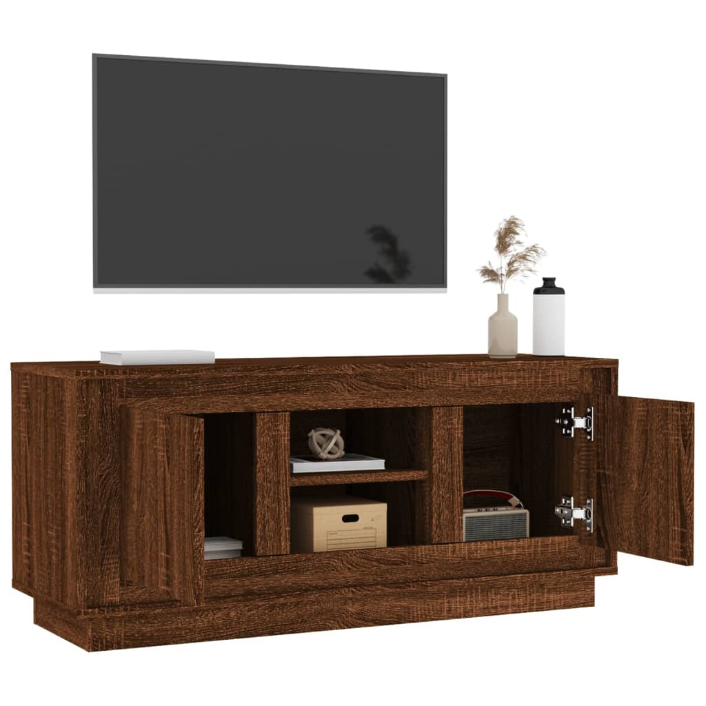 Meuble TV aspect chêne marron 102x35x45 cm matériau bois