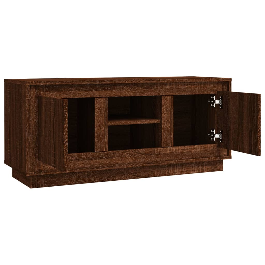 Meuble TV aspect chêne marron 102x35x45 cm matériau bois